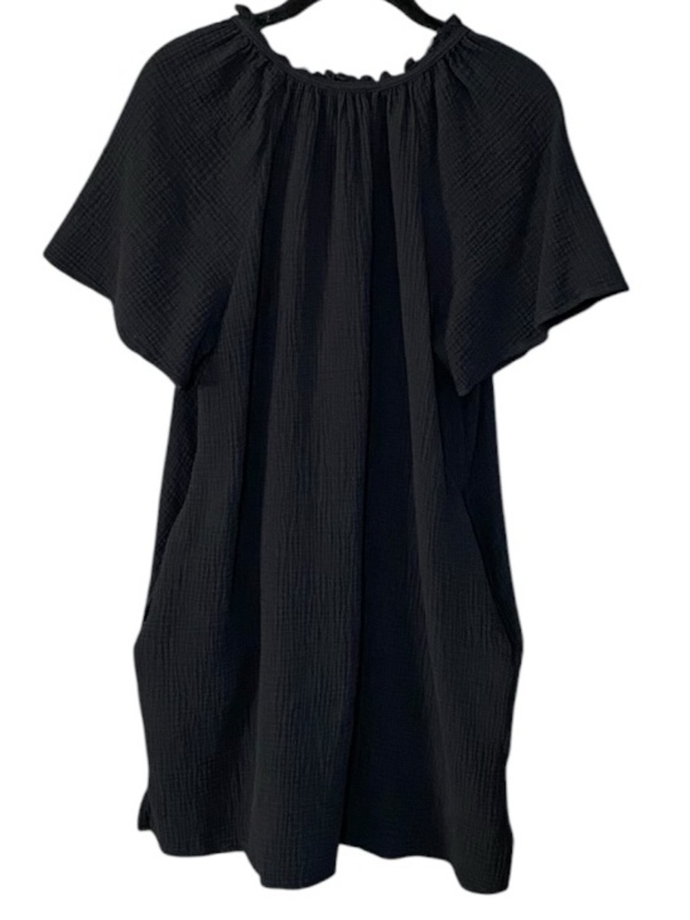 GAP Black Gauze Dress L 100% Cotton Beachy Boho Resort Coastal Relaxed Pockets - Picture 6 of 9